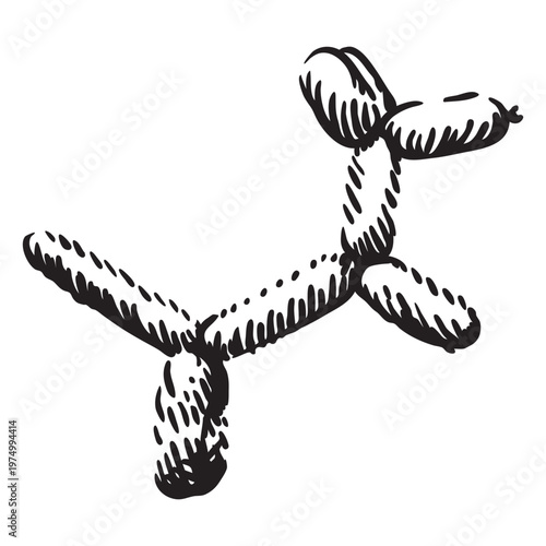 Black and white drawing of a balloon dog