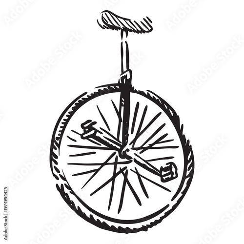 Black and white drawing of a unicycle