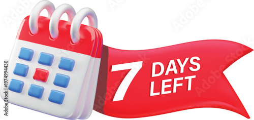 A vibrant 3D banner with a flip calendar and a forked red ribbon with the inscription "7 DAYS LEFT"