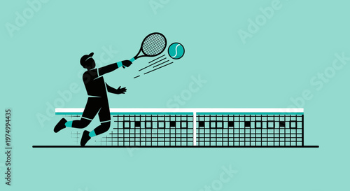 Dynamic Tennis Player Executing A Powerful Serve Across The Net