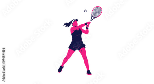 Dynamic Tennis Player Woman In Action Fashionable Athletic Illustration