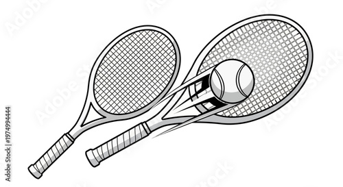 Dynamic Tennis Racket and Ball Action Shot Illustration