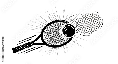 Dynamic Tennis Racket And Ball Action Splash Illustrative Graphic