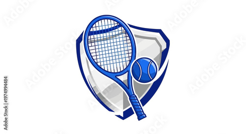 Dynamic Tennis Racket and Ball Emblem For Sports Graphics