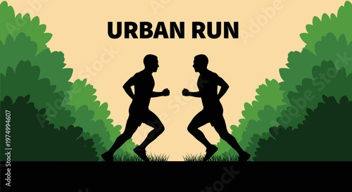 Dynamic Urban Run Silhouettes With Lush Greenery Vibrant Outdoors