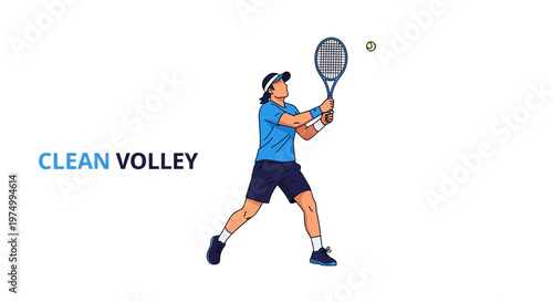 Dynamic Tennis Player Executing A Precise Volley On Court