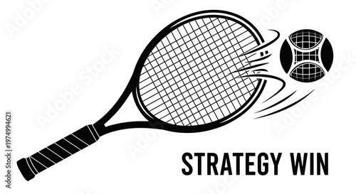 Dynamic Tennis Racket Striking Ball With Speed Lines Represents Strategy Win