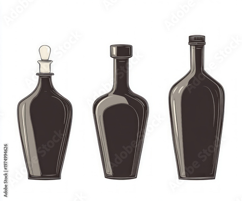 bottle silhouette , black and white illustration isolated on white background