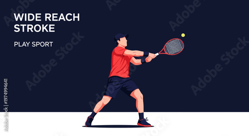 Dynamic Tennis Player Executing Wide Reach Stroke For Athletic Play