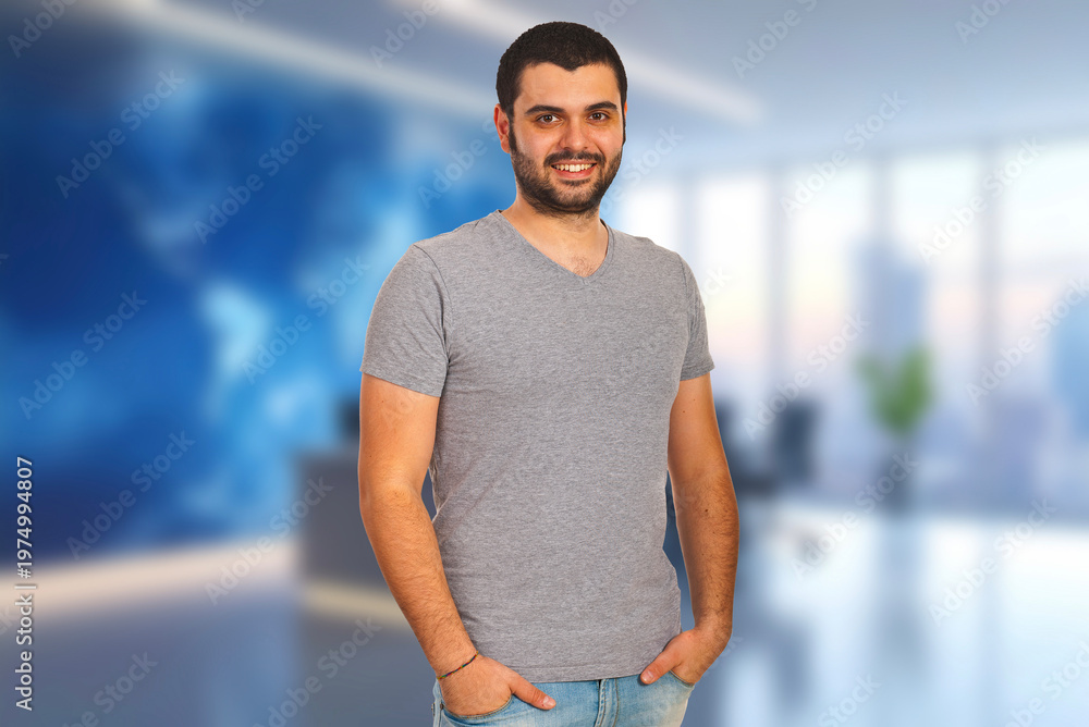 Fototapeta premium Man smiles warmly, hands in pockets