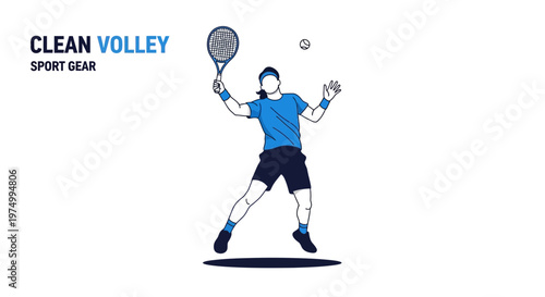 Dynamic Tennis Player In Action Capturing A Volley Clean