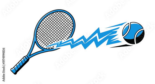 Dynamic Tennis Racquet And Ball With Lightning Bolt Effect