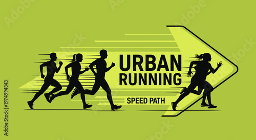 Dynamic Urban Running Speed Path Silhouette Group Motion