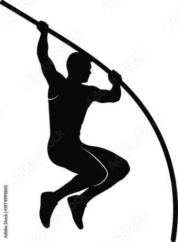 Pole Vault Athlete Silhouette Vector Illustration Track and Field Jumper in Action Minimal Sports Pose Design Isolated on White Background for Athletics Graphics