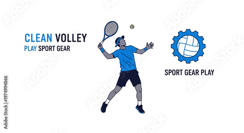 Dynamic Tennis Player In Action Executing A Clean Volley With Sport Gear Elements