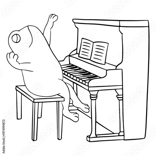 Frog playing piano excited