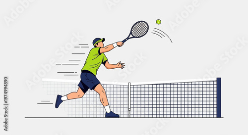 Dynamic Tennis Player In Action Mid-Stroke On Court