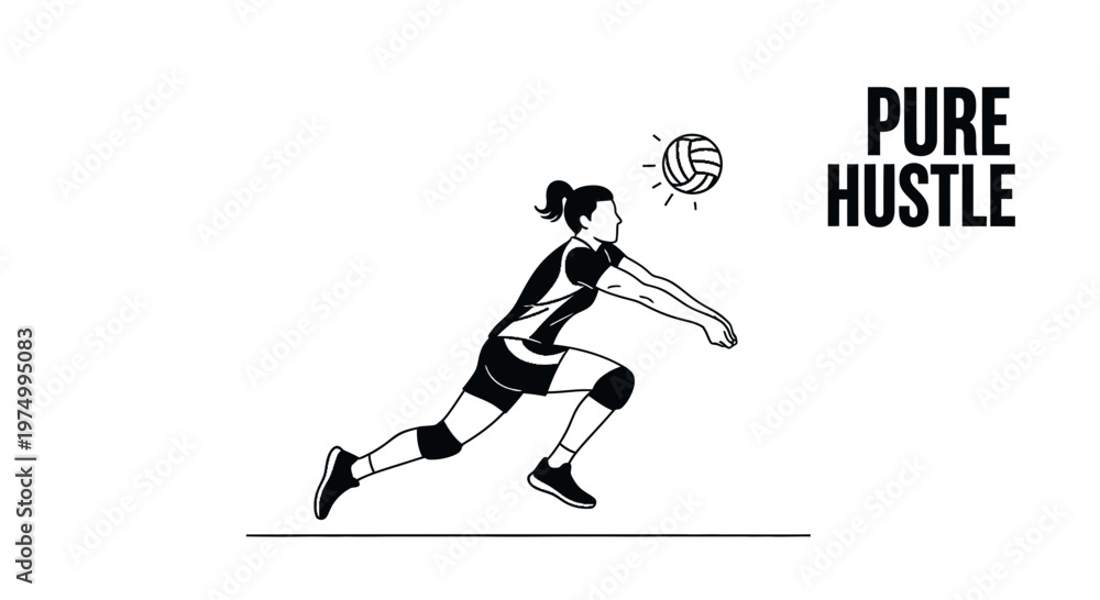 Fototapeta premium Dynamic Volleyball Player Action Shot Featuring Pure Hustle Slogan