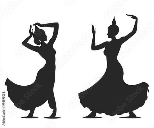 silhouette of dancer , black and white illustration isolated on white background