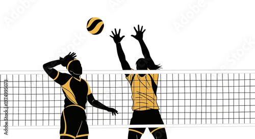 Dynamic Volleyball Match Silhouette Action Play