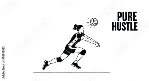 Dynamic Volleyball Player Action Shot Featuring Pure Hustle Slogan