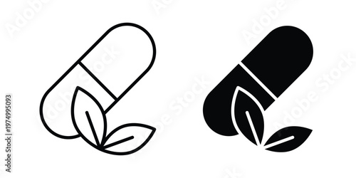 Herbal capsule icon on white background. linear pictogram. Flat symbols
