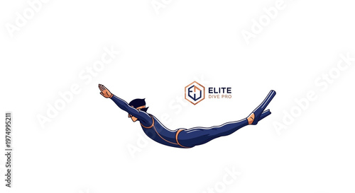 Dynamic Underwater Diver In Mid-Flight Pose Illustration