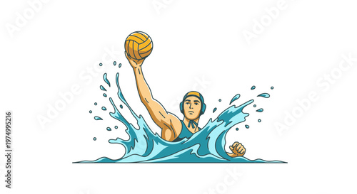 Dynamic Water Polo Player Action Shot Dynamic Splashing Waves Athletic Competition