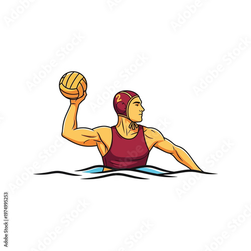 Dynamic Water Polo Player Action Shot Ready To Score A Goal