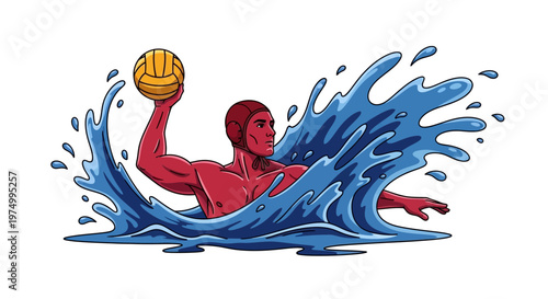 Dynamic Water Polo Player Action Shot Splashing Through The Waves