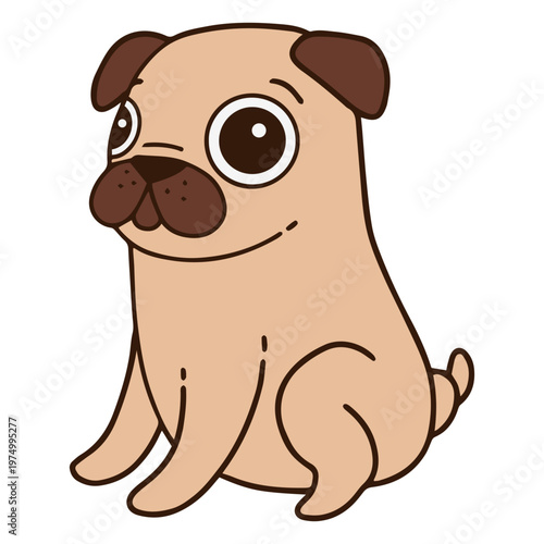 Funny cartoon pug dog sitting down