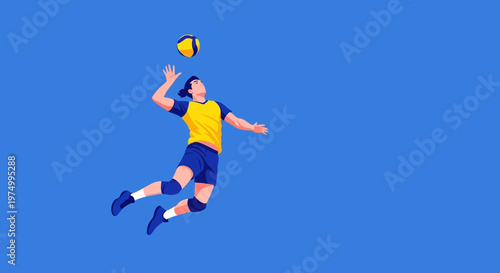 Dynamic Volleyball Player In Mid-Air Jump Spike Action Illustration
