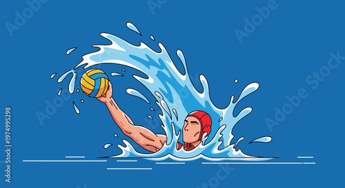 Dynamic Water Polo Player Action Shot Splashing Through The Water