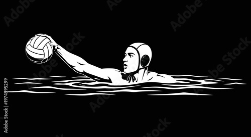 Dynamic Water Polo Player Action Shot Vector Illustration