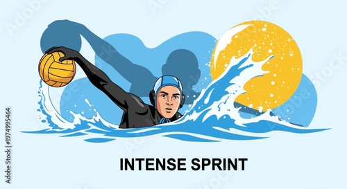 Dynamic Water Polo Player Captures Ball Amidst Energetic Splash