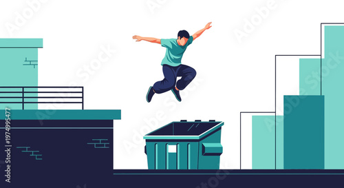 Dynamic Urban Athlete Leaping Over Container In High Energy Parkour Scene