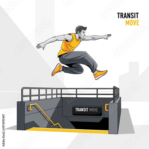 Dynamic Urban Athlete Leaping Over Subway Entrance