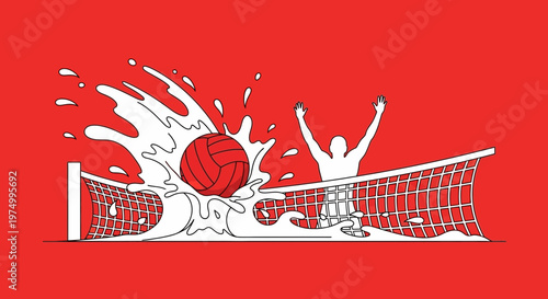 Dynamic Water Polo Action Dynamic Splash and Athlete Silhouette