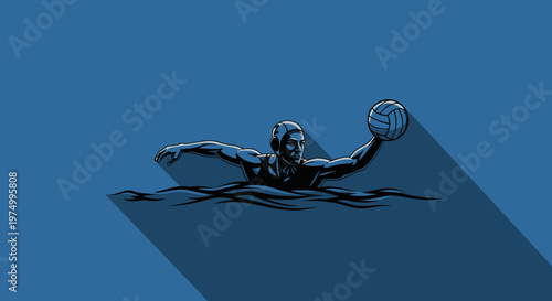 Dynamic Water Polo Athlete Action Shot In Deep Blue Water