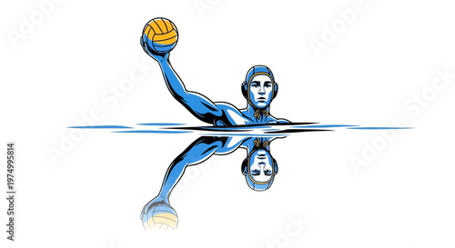 Dynamic Water Polo Player Illustration With Reflection