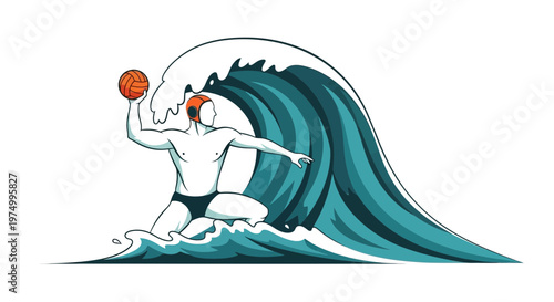 Dynamic Water Polo Athlete Ascending A Powerful Swell