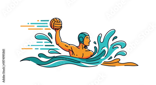 Dynamic Water Polo Athlete Illustration Action Splash