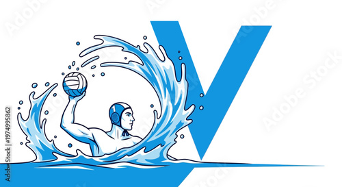 Dynamic Water Polo Athlete Captures Victory Splash V Symbol