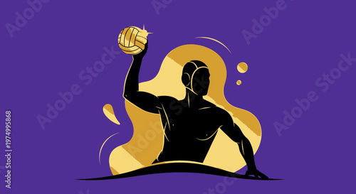 Dynamic Water Polo Athlete Illustration Golden Accents