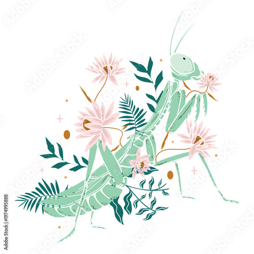 Praying mantis with flowers