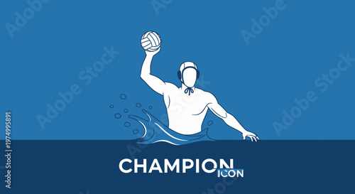 Dynamic Water Polo Athlete Iconic Champion Pose Minimalist Style