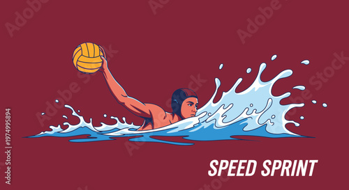 Dynamic Water Polo Player In Action With Ball