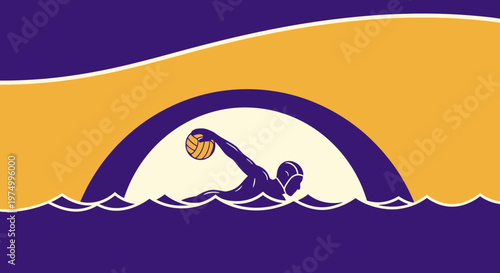 Dynamic Water Polo Athlete Silhouette Illustration Bold Graphic Design