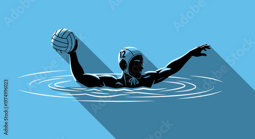 Dynamic Water Polo Athlete Silhouette Illustration Vibrant Blue Hues