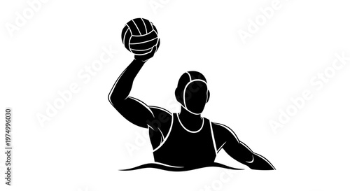 Dynamic Water Polo Player Silhouette Action Shot Holding Ball